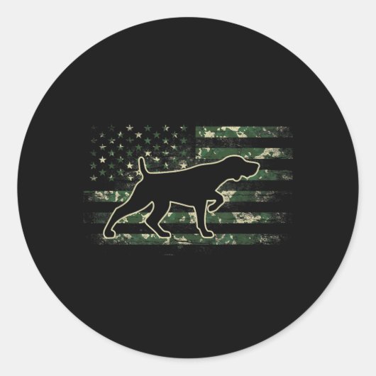 German Shorthaired Pointer Camo Amerikaanse Vlag U Ronde Sticker (Voorkant)