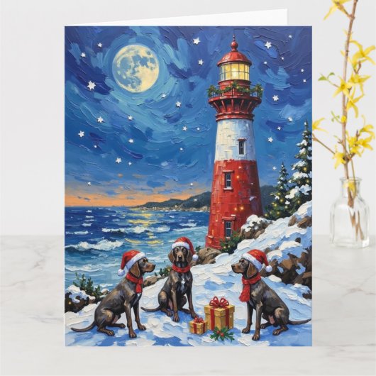 German Shorthaired Pointer Christmas Lighthouse Kaart (Gele Bloem)
