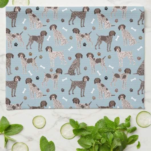 German Shorthaired Pointer Dog Bone and Paw Print  Theedoek (Gevouwen)