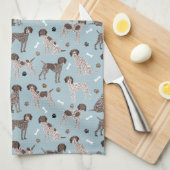 German Shorthaired Pointer Dog Bone and Paw Print Theedoek (Quarter Fold)