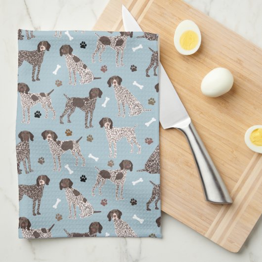 German Shorthaired Pointer Dog Bone and Paw Print Theedoek (Quarter Fold)