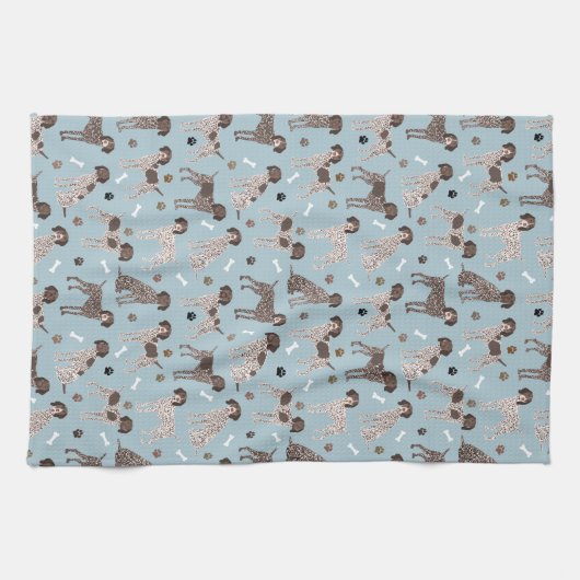 German Shorthaired Pointer Dog Bone and Paw Print Theedoek (Horizontaal)