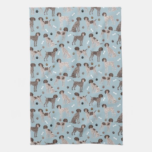 German Shorthaired Pointer Dog Bone and Paw Print Theedoek (Verticaal)