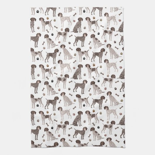 German Shorthaired Pointer Dog Bone and Paw Print Theedoek (Verticaal)