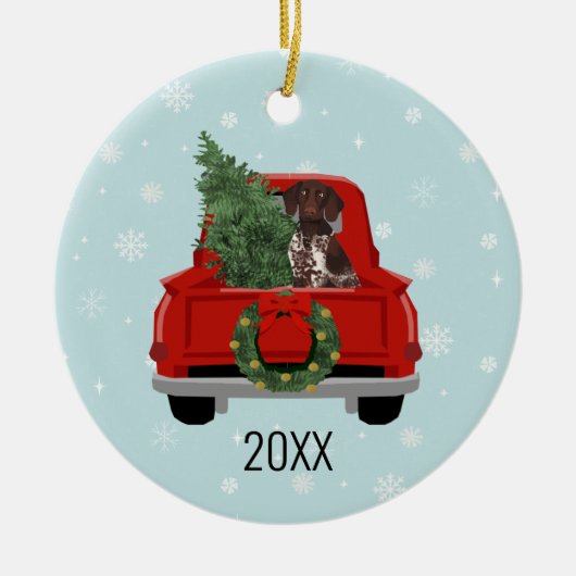 German Shorthaired Pointer-kerstrood Truck Keramisch Ornament (Voorkant)
