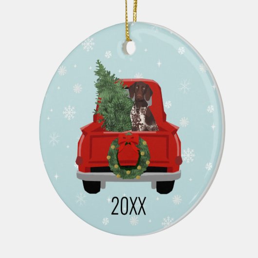 German Shorthaired Pointer-kerstrood Truck Keramisch Ornament (Links)