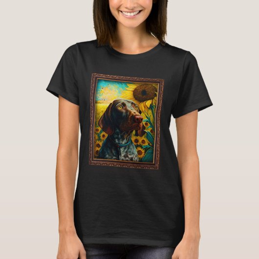 German Shorthaired Pointer Painting Sunflower Flow T-shirt (Voorkant)