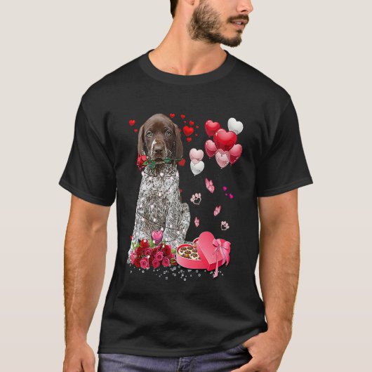 German Shorthaired Pointer Rose Heart Happy Valent T-shirt (Voorkant)