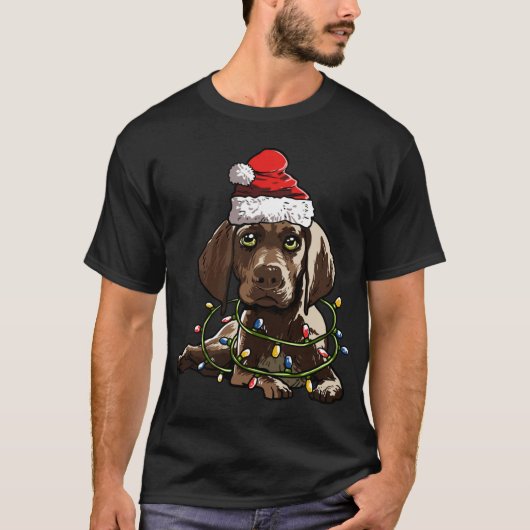 German Shorthaired Pointer Santa Kersttree Li T-shirt (Voorkant)