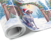 German Shorthaired Pointer Snowy Gate Santa Hat Cadeaupapier (Rol Hoek)