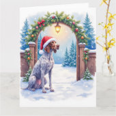 German Shorthaired Pointer Snowy Gate Santa Hat Kaart (Gele Bloem)