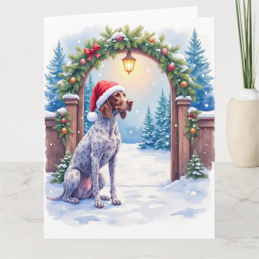 German Shorthaired Pointer Snowy Gate Santa Hat Kaart (Voorkant)