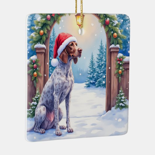 German Shorthaired Pointer Snowy Gate Santa Hat Keramisch Ornament (Rechts)