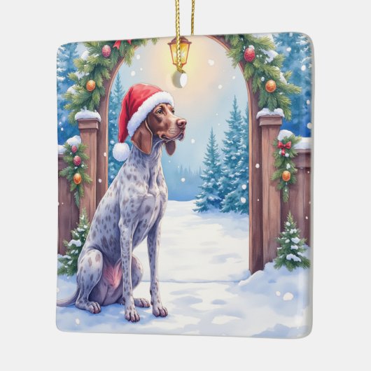 German Shorthaired Pointer Snowy Gate Santa Hat Keramisch Ornament (Links)