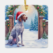 German Shorthaired Pointer Snowy Gate Santa Hat Keramisch Ornament (Voorkant)