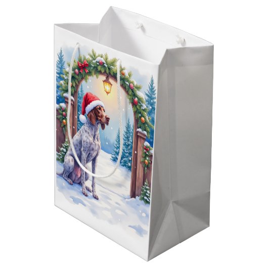 German Shorthaired Pointer Snowy Gate Santa Hat Medium Cadeauzakje (Achterkant Gekanteld)