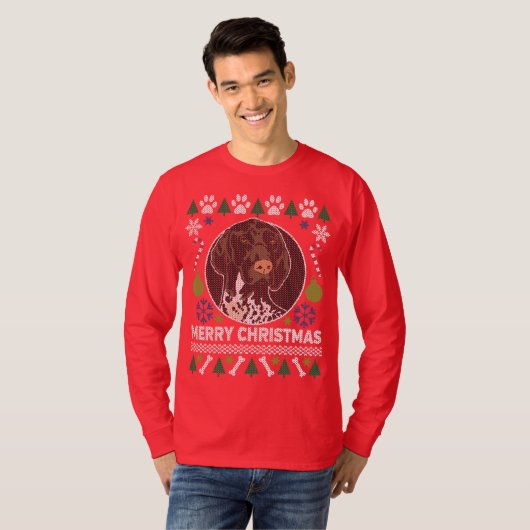 German Shorthaired Pointer Ugly kerstSweater T-shirt (Voorkant volledig)