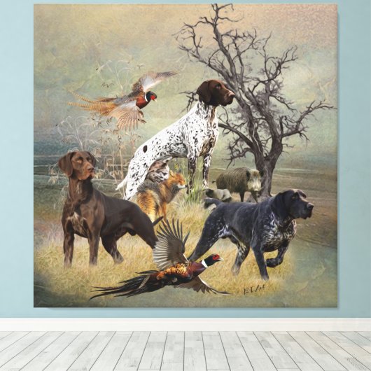 German Shorthaired Pointers (GSP)       Canvas Afdruk (Insitu (Houten vloer))