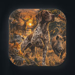 German Shorthaired Pointers  Papieren Bordje<br><div class="desc">German Shorthaired Pointer hunting dog design featuring a beautiful wildlife hunting scene. This artwork shows a proud pointer dog in classic hunting stance surrounded by forest wildlife including deer, fox, wild boar and pheasants. Perfect for hunters, hunting dog lovers and German Shorthaired Pointer owners. A great gift idea for hunters,...</div>