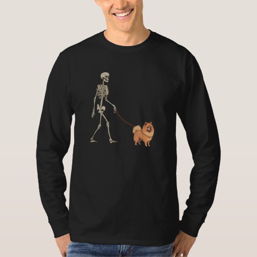 German Spitz Skeleton Dog Walking Halloween Dog T-shirt (Voorkant)
