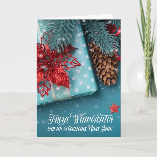 German Weihnachten Christmas Cheer Blue and Red Feestdagen Kaart (Voorkant)
