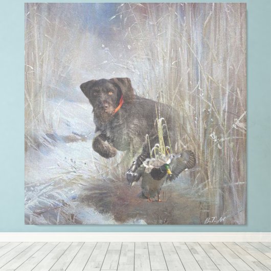 German Wirehaire Pointer Canvas Afdruk (Insitu (Houten vloer))