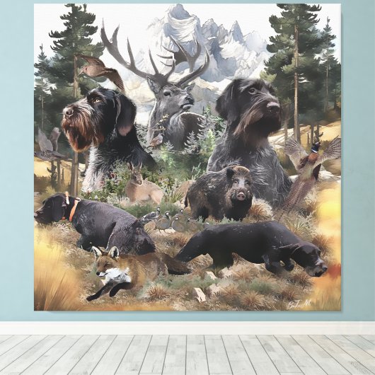 German Wirehaire Pointer Canvas Afdruk (Insitu (Houten vloer))