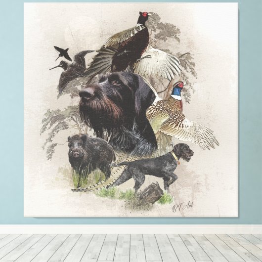German Wirehaire Pointer , Continental pointo Canvas Afdruk (Insitu (Houten vloer))