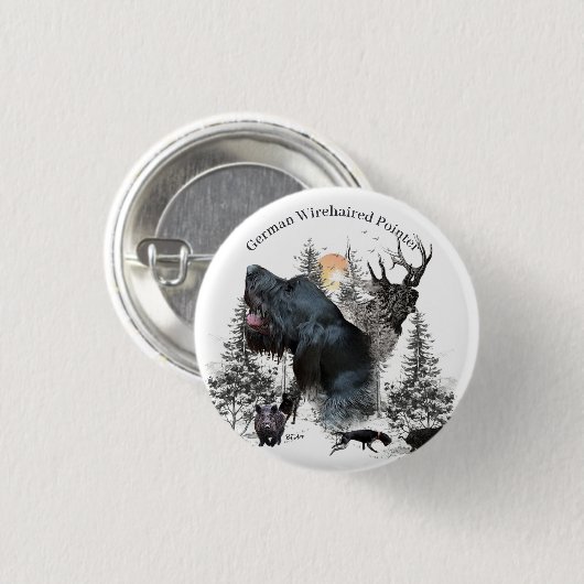 German Wirehaire Pointer Ronde Button 3,2 Cm (Voorkant /achterkant)