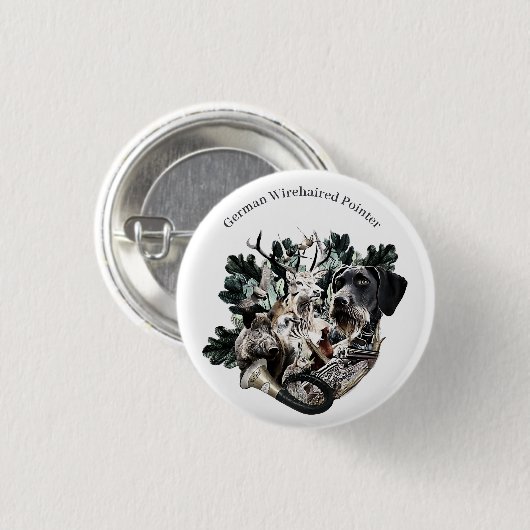 German Wirehaire Pointer Ronde Button 3,2 Cm (Voorkant /achterkant)