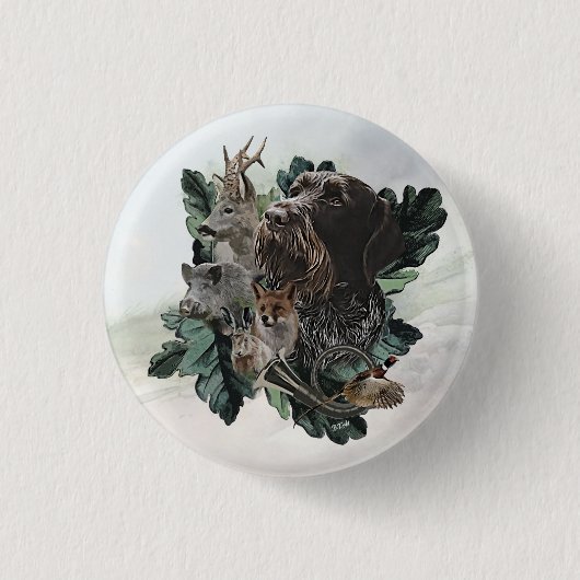 German Wirehaire Pointer Ronde Button 3,2 Cm (Voorkant)