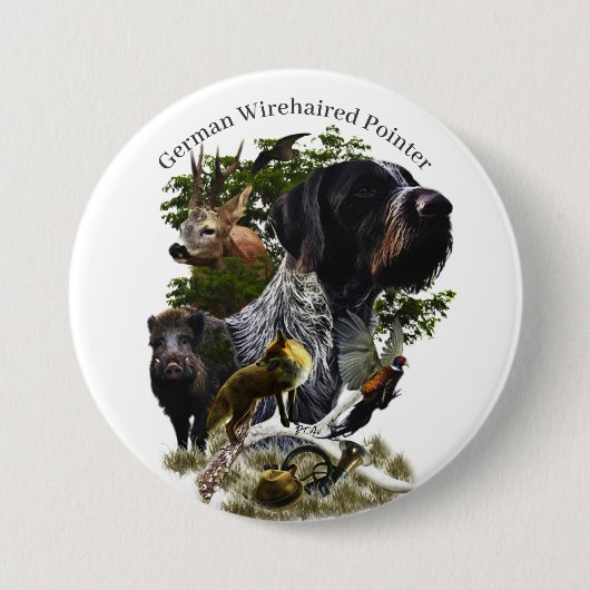 German Wirehaire Pointer Ronde Button 7,6 Cm (Voorkant)