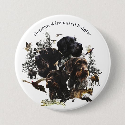 German Wirehaire Pointer Ronde Button 7,6 Cm (Voorkant)