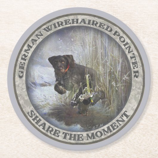German Wirehaire Pointer Ronde Kartonnen Onderzetter (Voorkant)