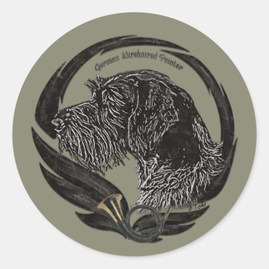 German Wirehaire Pointer Ronde Sticker (Voorkant)