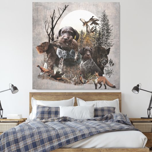 German Wirehaire Pointer Tapestry Gallery Wrap AC Canvas Afdruk (Insitu (Slaapkamer))