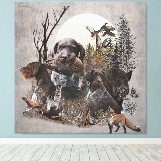 German Wirehaire Pointer Tapestry Gallery Wrap AC Canvas Afdruk (Insitu (Houten vloer))