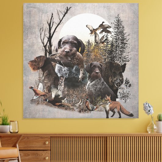 German Wirehaire Pointer Tapestry Gallery Wrap AC Canvas Afdruk (Insitu (Woonkamer))