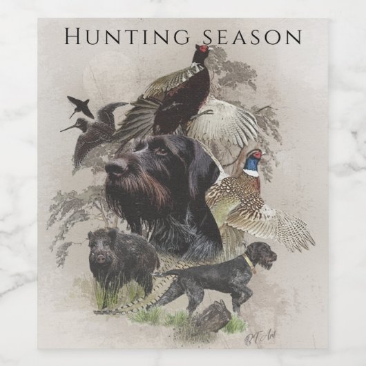 German Wirehaire Pointer Wijn Etiket (Enkel label)