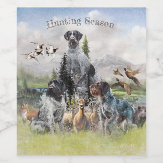 German Wirehaire Pointer Wijn Etiket (Enkel label)