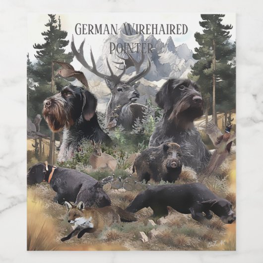 German Wirehaire Pointer Wijn Etiket (Enkel label)