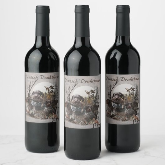 German Wirehaire Pointer Wijn Etiket (Flessen)