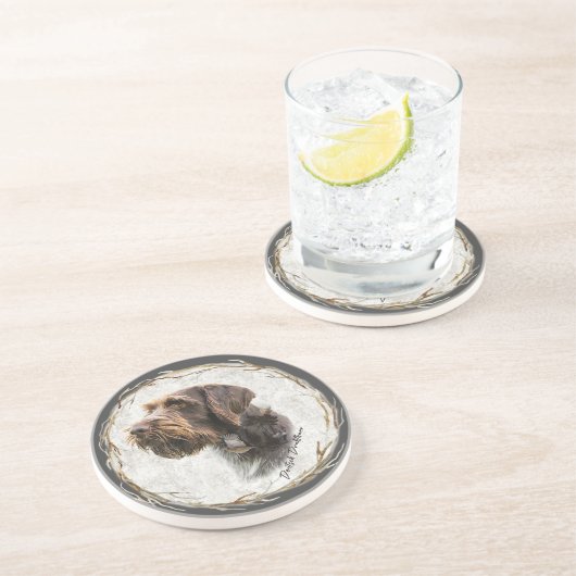 German Wirehaire Pointer Zandsteen Onderzetter (Zijkant)