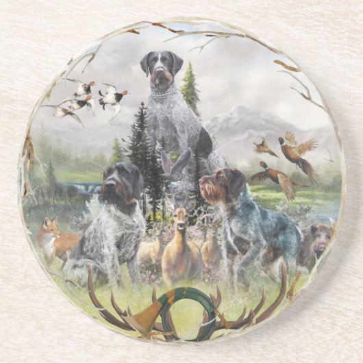 German Wirehaire Pointer Zandsteen Onderzetter (Voorkant)