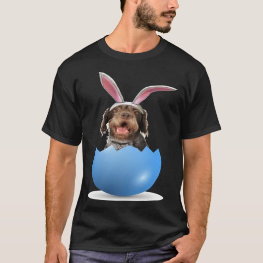German Wirehaired Pointer Dog Easter Bunny Egg Hun T-shirt (Voorkant)