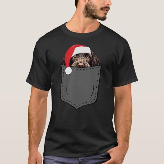 German Wirehaired Pointer Dog Hat Christmas Pocket T-shirt (Voorkant)
