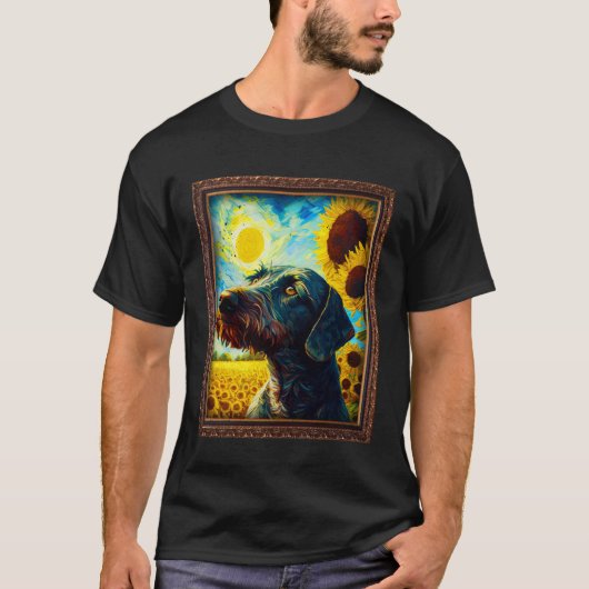 German Wirehaired Pointer Painting Sunflower Flowe T-shirt (Voorkant)