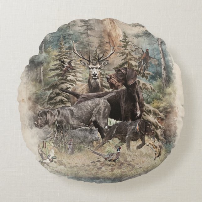 German Wirehaired Pointer Rond Kussen (Voorkant)