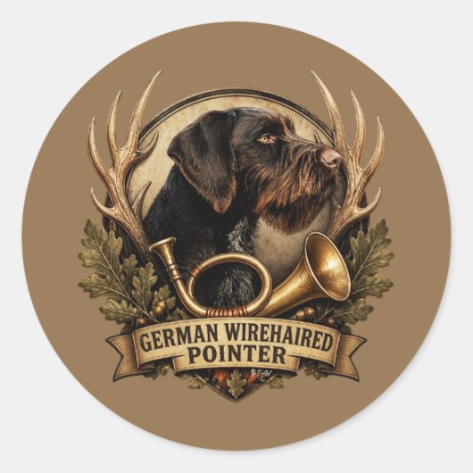 German Wirehaired Pointer Ronde Sticker (Voorkant)
