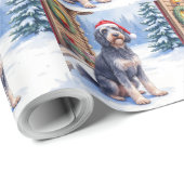 German Wirehaired Pointer Snowy Lodge Santa Hat Cadeaupapier (Rol Hoek)